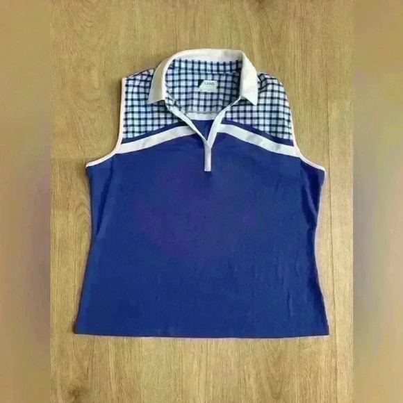 Izod Women’s Sleeveless Collared V-Neck Plaid Pieced Golf Athletic Polo Size XXL - Picture 3 of 6